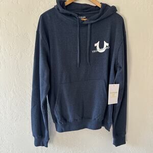 TRUE RELIGION | Slanted TR Repeat Logo Y2K Hoodie Sweatshirt $119 NEW Large Navy